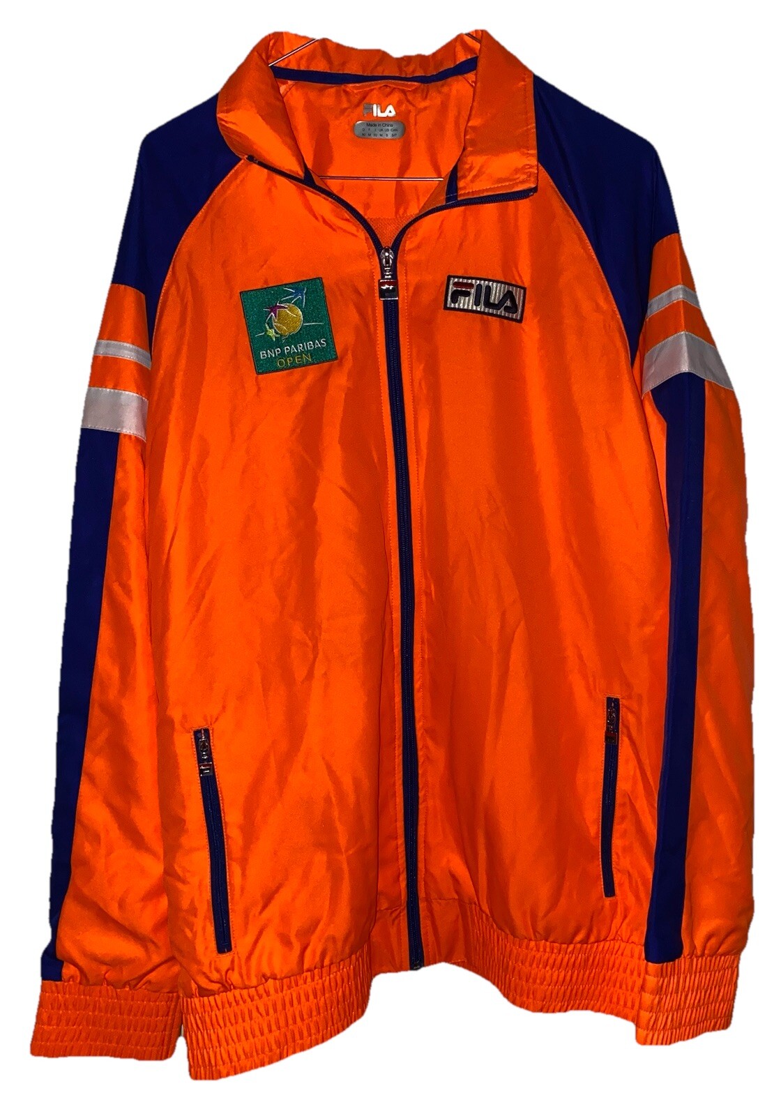 Giacca a vento Fila arancione blu BNP Paribas tennis aperto zip intera staff piccola