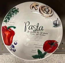 White Porcelain Pasta Serving Bowl 11in Vegetable and Herb KLOC With Label