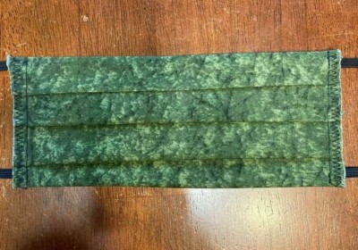 Green Textured-Batik-Look.Face Mask.Cotton. Pleated.Reuse.