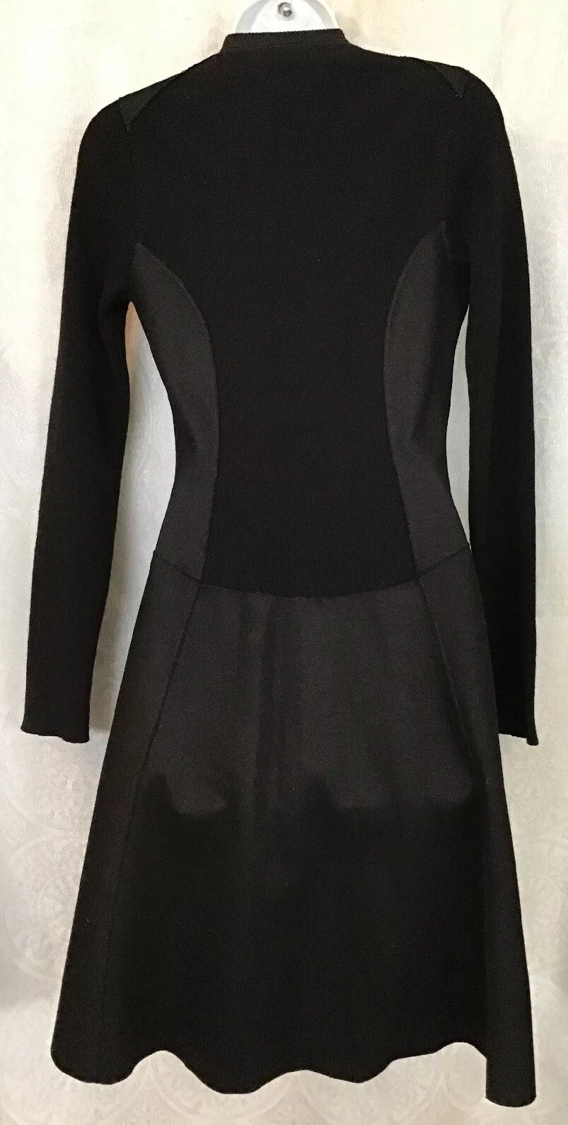 SAINT LAURENT (YSL) abito yves saint laurent nero gonna svasata skater manica lunga lana scollo a V taglia 40