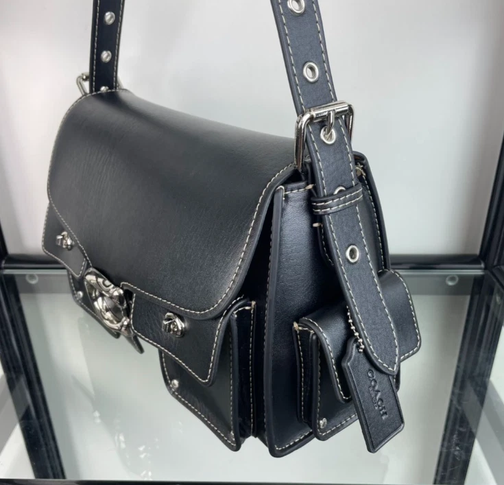 Borsa a tracolla Coach Cargo Turnlock Soft Tabby CU124 nuova in pelle nera outlet