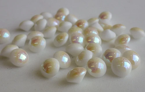 36 Vintage Milk Glass Rhinestones 40ss Round White AB Dome Top Germany H4-7B