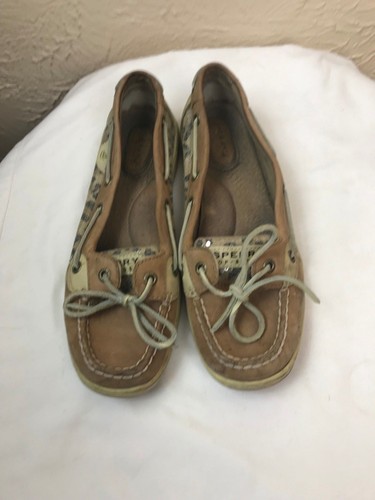 Perry Topsider loafers shoes Angelfish leopard 8 M Women leather sequins 9102341
