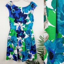 Eliza J Floral Print Abstract Cotton Fit and Flare Pinup Dress size 4 Women's
