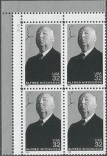Plate Block of 4 stamps - Scott 3226 - 32 cent - Alfred Hitchcock - 1998 - MNH