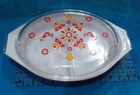 Vintage Pyrex Orange Red Friendship  1.5 Qt Divided Cover Casserole Dish