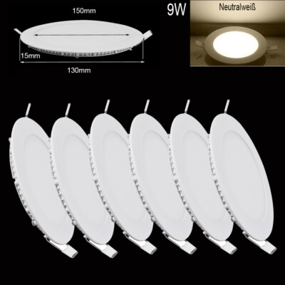6X 9W LED Panel Einbaustrahler Deckenleuchte Flat Wandlampe Neutralweiß Rund