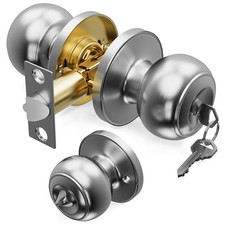 1 Pack Door Knob with Lock and Key, Keyed Entry Door Knobs, Brushed Nickel In...