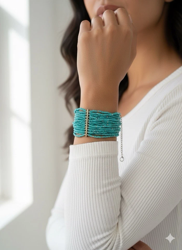 多股彩色绿松石种子珠项链和手链套装 - 二手 — 第 3/4 张图片