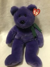 Vintage TY Beanie Buddy 14 EMPLOYEE BEAR Purple Plush With Tag - 2000