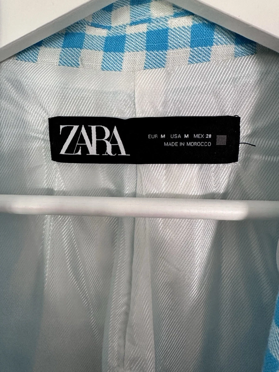 Zara Damen Blazer M kariert blau/weiß gefüttert Knopfverschluss Business