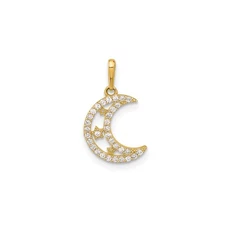 10k Yellow Gold Crescent Moon Pendant with White Stones and Star Accents
