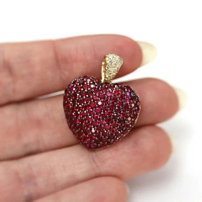 2Ct Round Lab Created Ruby Diamond Heart Cluster Pendant 14K Yellow Gold Plated