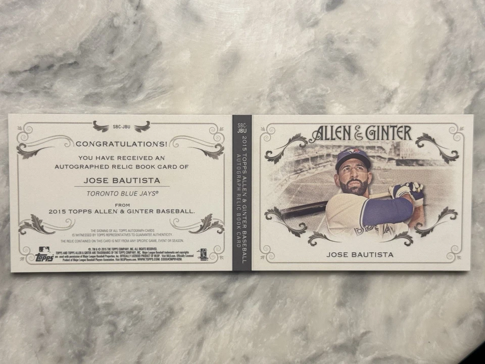 2015 Topps Allen & Ginter Jose Bautista /10 Jumbo Patch Auto Relic Booklet SSP - Image 4 of 4