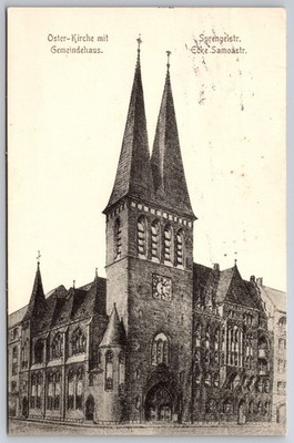 Berlin Germany Oster Kirche Church Parish Hall Illustration Twin Spires Postcard