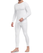 Mens Fleece Lined Thermal Long Johns Base Layer Cold Weather Set - White