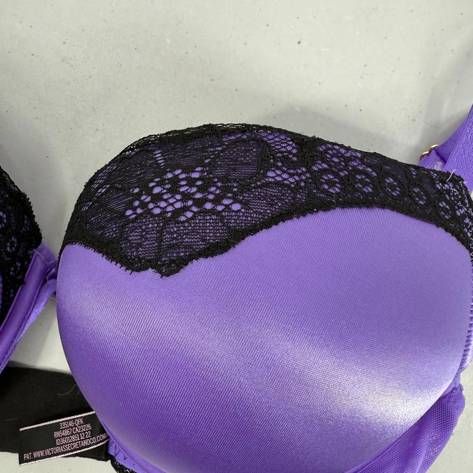 Sujetador Victoria’s Secret 36C para mujer Bombshell Plunge Push Up púrpura negro encaje Foto 4 de 4