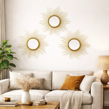 BERPAR Sunburst Wall Mirror Set of 3 – 25cm Gold Metal Decorative Mirrors