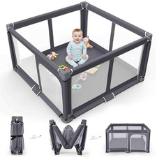 Foldable Baby Playpen Portable Travel Play Yard, Dark Gray