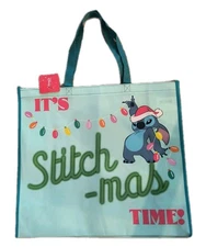 Disney STITCH Reusable Blue Christmas Jumbo Shopping Gift Bag Handles 🆕🆓Ship!