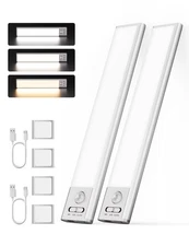 2 Pack Automatic Under Cabinet Lighting for Kitchen, 3 Color Temps Rechargeab...