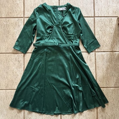 Hell Bunny Vixen Women Size L Emerald Green Mylene Dress NWT Satin Rockabilly