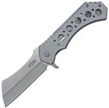 S-TEC Framelock Cleaver Silver Folding Stainless Steel Pocket Knife S004SLL