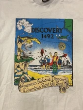Vintage American Indians Discover Christopher Columbus Lost At Sea T-Shirt Large