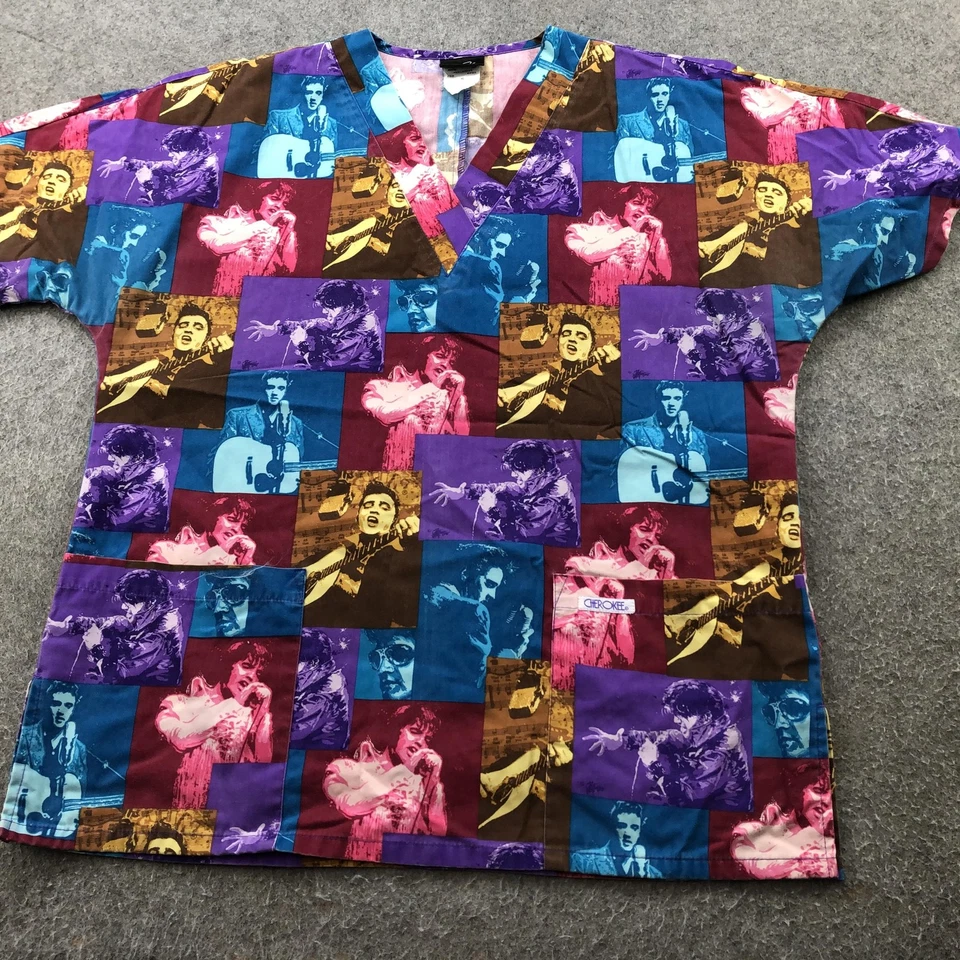 Elvis Presley Scrub Shirt Womens Small Multicolor Cherokee Medical Top Nurse - Image 2 of 4
