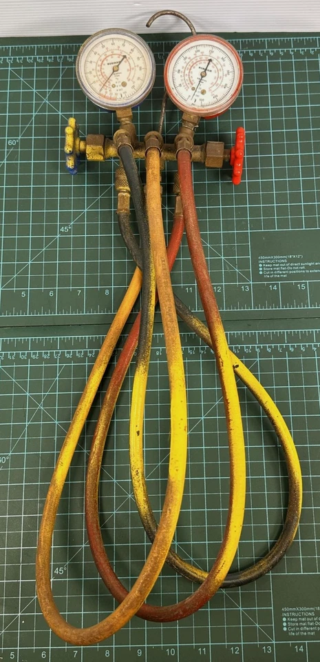 Juego de mangueras de latón de 3 válvulas Robinair HVAC de colección R-12 R-22 R-502 Foto 2 de 4
