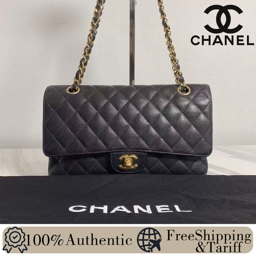 Chanel Black Calfskin Medium Classic Double Flap Shoulder Bag AUTH