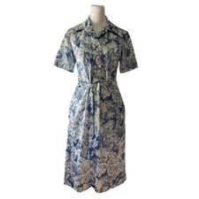 Vintage ‘60s Knits U.S.A. by Kitty Blue & White Floral Belted Button Front Dress