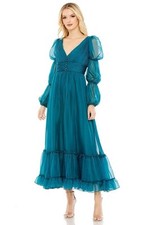 Mac Duggal 68254 Romantic Teal Ruffle Gathered Tiered Tulle Dress NWT 10 $498