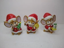 Vintage Homco Christmas Santa Mice Set Of 3 Present Tree Bag Ceramic Figurines