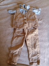 Boys Biscuit Beige Waistcoat And Trousers Blue Shirt Set Outfit  12-18 MTHS