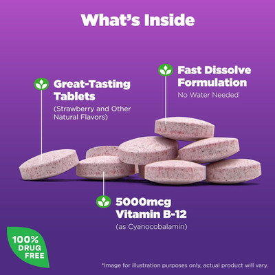 B12 Vitamins 5000 Mcg, Fast Dissolve Vitamin B12 Supplement Supports a Health...