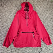 LL Bean Windbreaker Jacket Mens Medium Regular Long Sleeve Hooded 1/2 Zip Red
