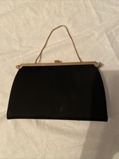 Vintage Black Handbag Clutch with Gold Clasp and Gold Chain Strap Evening Bag
