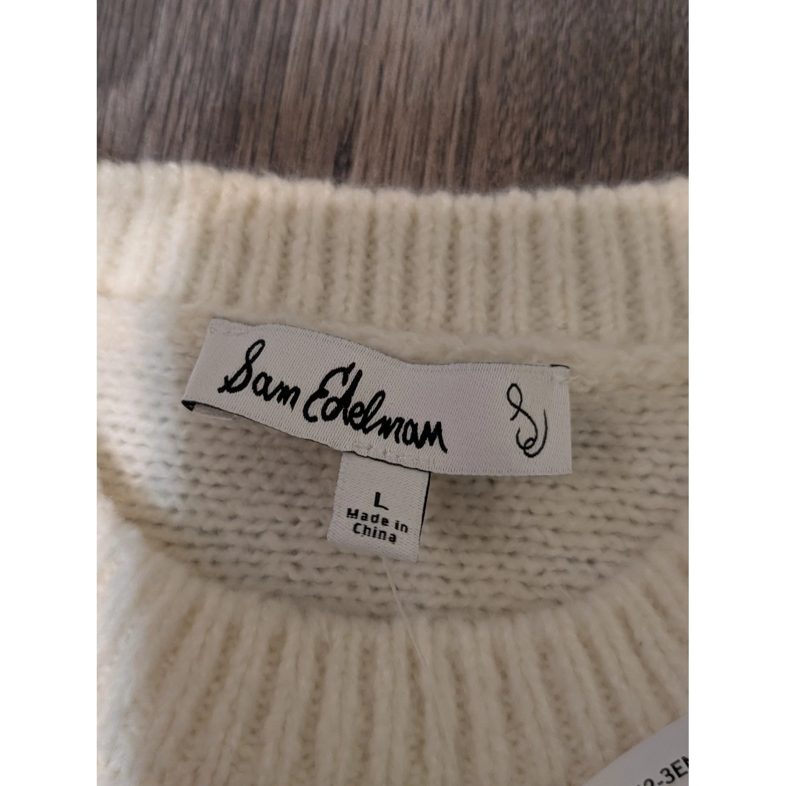 Sam Edelman Cable Knit Lace Trim Sweater Puff Sleeve Cream Size L