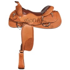 Sella professionale Western Reining cestello tessuto pelle grezza albero legno 32 libbre