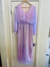 VTG 60s Whimsical Ethereal Fairycore Chiffon Glitter Party Lilac Maxi Dress M