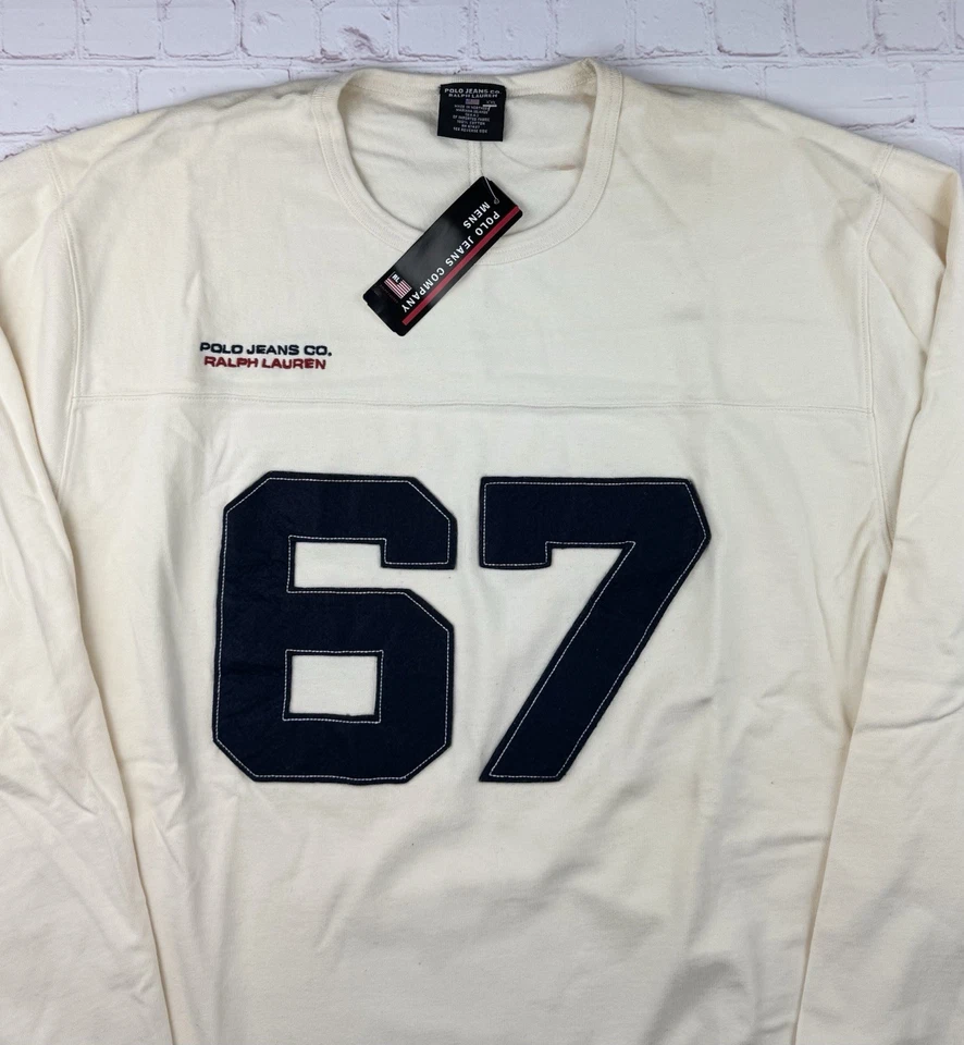 NUEVO/Antiguo Stock De Colección Ralph Lauren Polo Jeans 67’ Sudadera Para Hombres Talla XXL Crema Foto 4 de 4