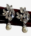 Bridal Rhinestone Pearl Drop Earrings Vintage Glam Wedding Dangle Pierced — photo 1