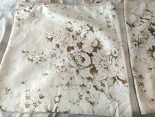 Floral Pillow Shams Matching Pair Tie Closure 17" X 18" Tan, Ivory, Green, Brown