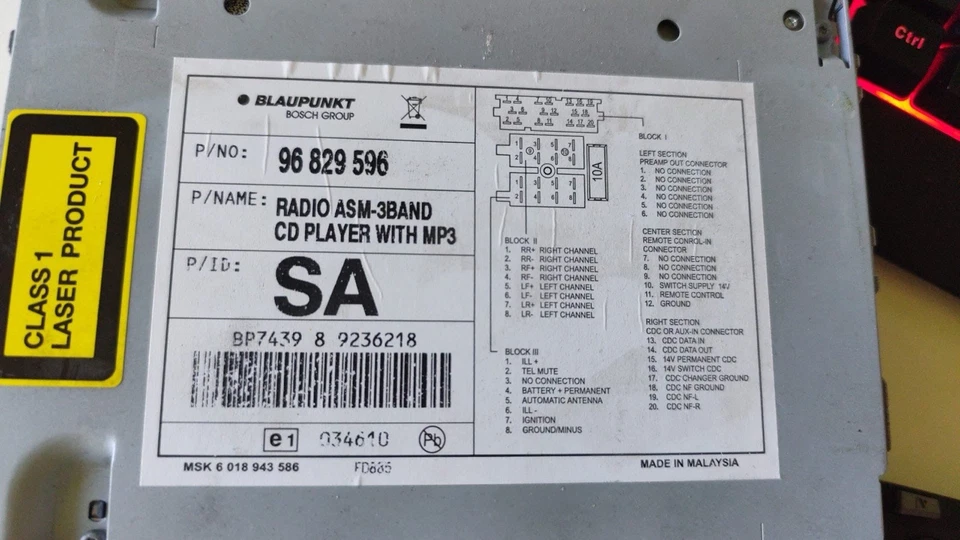 Autoradio Blaupunkt OEM – Codice 96 829 596 (PSA) - Immagine 2 di 3