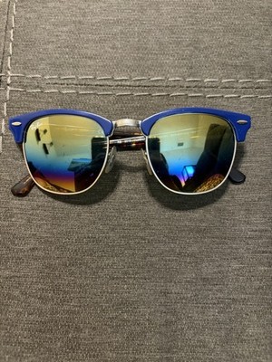 Ray-Ban Clubmaster Sunglasses Marble Black/Blue With Mirrored Lens