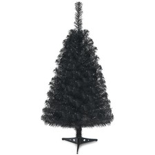 Costway 3ft Unlit Artificial Christmas Halloween Mini Tree Black w/Plastic Stand