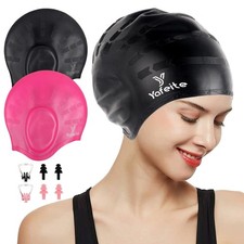 Swim Cap for Women Men - Large Silicone Swimming Cap for Long/Short Hair with 3D
