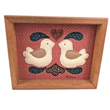 Vintage 1980s Folk Art Chickens Hens Applique Framed Farmhouse Valorie Sockwell