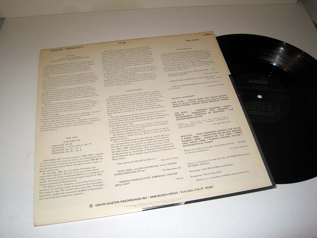 DIANA STEINER/DAVID BERFIELD Dohnanyi Sonata Vln & Pno ORION